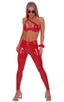 womens designer leggings fashion tights in Stretch Gloss Red Vinyl; Womens Leggings - Fashion Tights in Stretch Gloss Red Vinyl, Rear View; Womens Leggings - Fa