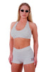 Womens Sport Halter Top in Heather Grey Cotton-Spandex 10oz, Front View; Womens Sport Halter Top in Heather Grey Cotton-Spandex 10oz, Rear View; Special Order N