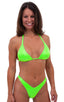 Womens Shaped Triangle Swimsuit Top in Neon Lime, Front View; Womens Shaped Triangle Swimsuit Top in Neon Lime, Rear View; Special Order Notice; Womens Shaped T