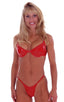 Womens Skinny Side Brazilian Swimsuit Bottom in Gloss Red Stretch Vinyl, Front View; Womens Skinny Side Brazilian Swimsuit Bottom in Gloss Red Stretch Vinyl, Re