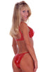 Womens Skinny Side Brazilian Swimsuit Bottom in Gloss Red Stretch Vinyl, Front View; Womens Skinny Side Brazilian Swimsuit Bottom in Gloss Red Stretch Vinyl, Re