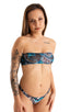 Womens Low Cut Swimsuit Thong Bottom in Tan Through Blue Leopard 1; Womens Low Cut Swimsuit Thong Bottom in Tan Through Blue Leopard 2; Womens Low Cut Swimsuit