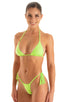 Micro G String Side Tie Bikini Bottom in ThinSKINZ Neon Lime, Front View; Micro G String Side Tie Bikini Bottom in ThinSKINZ Neon Lime, Rear View; Micro G Strin