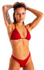 womens swimwear moderate coverage high cut swimsuit bikini in Ruby Red; Moderate High Cut Bottom in Ruby Red 2; Moderate High Cut Bottom in Ruby Red 3; Moderate