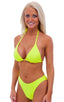 Womens Shaped Triangle Swimtop in Chartreuse, Front View; Womens Shaped Triangle Swimtop in Chartreuse, Rear View; Womens Shaped Triangle Swimtop in Chartreuse