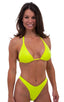 Womens Shaped Triangle Swimtop in Chartreuse, Front View; Womens Shaped Triangle Swimtop in Chartreuse, Rear View; Womens Shaped Triangle Swimtop in Chartreuse