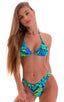 womens swimwear moderate coverage high cut swimsuit bikini in Tahitian Rainforest blue green; Moderate High Cut Bottom in Tahitian Rainforest, Rear View; Modera