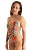 Womens One Piece Thong Swimsuit in Semi Sheer Hibiscus printed stretch mesh 1; Womens One Piece Thong Swimsuit in Semi Sheer Hibiscus printed stretch mesh 2; Wo