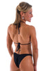 High Cut - Half Back - Scrunchie Swimsuit Bottom in Black, Front View; High Cut - Half Back - Scrunchie Swimsuit Bottom in Black, Rear View; High Cut - Half Bac