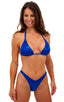 Womens Rio Bikini High Cut Swimsuit Bottom in Wet Look Royal Blue, Front View; Womens Rio Bikini High Cut Swimsuit Bottom in Wet Look Royal Blue, Rear View; Wom