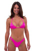 womens high cut brazilian swim suit sexy bikini swimwear in barbie hot pink; Womens High Cut Brazilian Swim Suit bottom in Fuchsia 2; Womens High Cut Brazilian