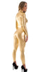 Front Zipper Catsuit-Bodysuit in Liquid Gold 1; Front Zipper Catsuit-Bodysuit in Liquid Gold, Rear View; Front Zipper Catsuit-Bodysuit in Liquid Gold, Front Alt