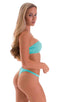 womens best seller t back thong swimsuit high cut tanga style swimwear in Aquamarine; High Cut Thong Bottom in Aquamarine, Rear View; High Cut Thong Bottom in A