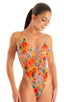 Womens One Piece Thong Swimsuit in Semi Sheer Hibiscus printed stretch mesh 1; Womens One Piece Thong Swimsuit in Semi Sheer Hibiscus printed stretch mesh 2; Wo