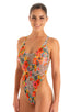 Womens One Piece Thong Swimsuit in Semi Sheer Hibiscus printed stretch mesh 1; Womens One Piece Thong Swimsuit in Semi Sheer Hibiscus printed stretch mesh 2; Wo