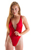 Womens One Piece Zipper Front Swimsuit in Ruby Red 1; Womens One Piece Zipper Front Swimsuit in Ruby Red 2; Womens One Piece Zipper Front Swimsuit in Ruby Red 3