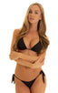 womens sexy side tie cheeky scrunchie bikini swimsuit skinz brazilian swimwear in black; Side Tie Scrunch Bottom in Super ThinSKINZ Black, Rear View; Side Tie S