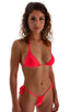 womens sexy tanga swimsuit adjustable thong or bikini swimwear in sheer neon coral; Cozumel Fully Adjustable Brazilian Tanga in Semi Sheer ThinSKINZ Neon Coral,