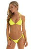 womens sexy side tie cheeky scrunchie bikini swimsuit skinz brazilian swimwear in sheer yellow; Side Tie Scrunch Bottom in ThinSKINZ Chartreuse, Rear View; Side