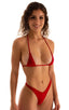 womens popular t back thong swimsuit high cut tanga style swimwear in sheer Lipstick red; High Cut Thong Bottom in ThinSKINZ Lipstick red, Rear View; High Cut T