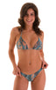 Color Blocked T Back Thong Bikini in Aqua Python & Aqua Python Print on Mesh, Front View; Color Blocked T Back Thong Bikini in Aqua Python & Aqua Python Print o