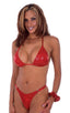Womens Classic Triangle Swimsuit Top in Holographic Shattered Glass Lipstick Red 1; Womens Classic Triangle Swimsuit Top in Holographic Shattered Glass Lipstick