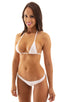 Maximum Tanning Triangle Top in Semi Sheer Super ThinSkinz White, Front View; Maximum Tanning Triangle Top in Semi Sheer Super ThinSkinz White, Rear View; Maxim