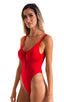 Womens One Piece Zipper Front Swimsuit in Ruby Red 1; Womens One Piece Zipper Front Swimsuit in Ruby Red 2; Womens One Piece Zipper Front Swimsuit in Ruby Red 3