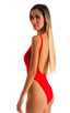 Womens One Piece Zipper Front Swimsuit in Ruby Red 1; Womens One Piece Zipper Front Swimsuit in Ruby Red 2; Womens One Piece Zipper Front Swimsuit in Ruby Red 3