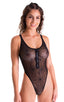 womens sexy zipper front one piece high cut swimsuit skinz swimwear in Sheer Black Spiderweb Mesh; One Piece Zipper in Sheer Black Spiderweb Mesh, Rear View; Zi