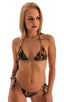womens sexy side tie cheeky scrunchie bikini swimsuit skinz brazilian swimwear in camouflage; Side Tie Scrunch Bottom in Camo, Rear View; Side Tie Scrunch Botto