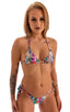 womens sexy side tie cheeky scrunchie bikini swimsuit skinz brazilian swimwear in rainbow reptile; Side Tie Scrunch Bottom in Rainbow Reptile, Rear View; Side T