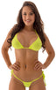 womens best seller micro g string side tie swimsuit in sheer neon yellow; Micro G String Side Tie Bikini Bottom in ThinSKINZ Chartreuse, Rear View; Micro G Stri
