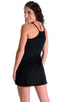womens sleeveless flare dress sexy swimsuit beach tiki bar cover up in sheer black; Cover Up Mini Dress in Super ThinSKINZ Black, Rear View; Cover Up Mini Dress