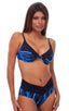 Womens Full Cup Underwire Swimsuit Top in Laser Blue Lightning and Black, Front View; Womens Full Cup Underwire Swimsuit Top in Laser Blue Lightning and Black,