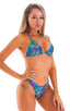 womens tan through swimwear moderate coverage high cut swimsuit bikini in Neon Palms; Moderate High Cut Bottom in Tan Through Neon Palms, Rear View; Moderate Hi