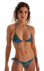 womans tan through low rise side tie brazilian bikini swimsuit sexy swimwear in neon ferns; Low Rise Side Tie Brazilian Bikini Bottom in Tan Through Neon Ferns,