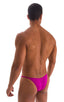 mens magenta micro pouch swimsuit half back bikini skinz swimwear; Stuffit Pouch Half Back Tanning Swimsuit in Magenta, Rear View; Stuffit Pouch Half Back Tanni