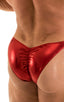 mens posing suit with fitted pouch and puckered butt bodybuilder bikini half back in metallic red; Posing Suit - Fitted Pouch - Puckered Back in Metallic Lipsti