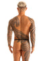 Mens Backless Swimsuit Sexy Erotic Black Swimwear Person with intricate tribal tattoos on a white background
