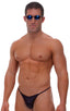 Fitted Pouch - Puckered Half Back - Swimsuit in Wet Look Black, Front View; Fitted Pouch - Puckered Half Back - Swimsuit in Wet Look Black, Rear View; Special O