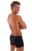 mens square cut best seller black swimsuit boxer trunks skinz swimwear; Mens Square Cut Seamless Swim Trunks in Black tricot-nylon-lycra 2; Mens Square Cut Seam