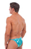 Fitted Pouch - Puckered Half Back - Swimsuit in Mystique Hawaii Mint, Front View; Fitted Pouch - Puckered Half Back - Swimsuit in Mystique Hawaii Mint, Rear Vie