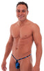 Teardrop G String Swim Suit in Laser Blue Lightning, Front View; Teardrop G String Swim Suit in Laser Blue Lightning, Rear View; Special Order Notice; Teardrop 
