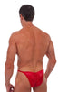Fitted Pouch - Puckered Half Back - Swimsuit in Wet Look Lipstick Red, Front View; Fitted Pouch - Puckered Half Back - Swimsuit in Wet Look Lipstick Red, Rear V
