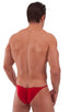 mens micro bikini swimsuit with tiny puckered butt in Semi Sheer ThinSkinz Red; Micro Pouch - Puckered Back - Rio Bikini in Semi Sheer ThinSkinz Red, Rear View;