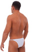 Skinny Side Half Back Swim Suit in Semi Sheer White PowerNet, Front View; Skinny Side Half Back Swim Suit in Semi Sheer White PowerNet, Rear View; Skinny Side H