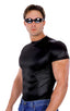 Lycra Tee in Wet Look Black, Front View; Lycra Tee in Wet Look Black, Front Alternative; Special Order Notice; Lycra Tee in Wet Look Black Fabric
