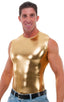 Sleeveless Lycra Muscle Tee in Metallic Liquid Gold, Front View; Sleeveless Lycra Muscle Tee in Metallic Liquid Gold, Rear View; Special Order Notice; Sleeveles