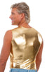 Sleeveless Lycra Muscle Tee in Metallic Liquid Gold, Front View; Sleeveless Lycra Muscle Tee in Metallic Liquid Gold, Rear View; Special Order Notice; Sleeveles